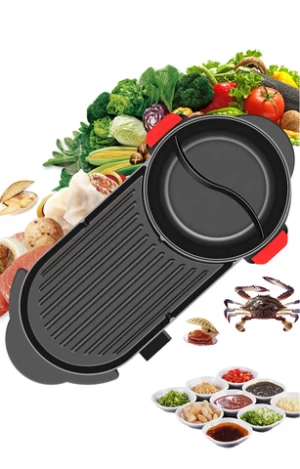 Multi-functiona Hot Pot And Bbq Grill Indoor Korea Smokeless Electric Nonstick Electric Grill With Hot Pot