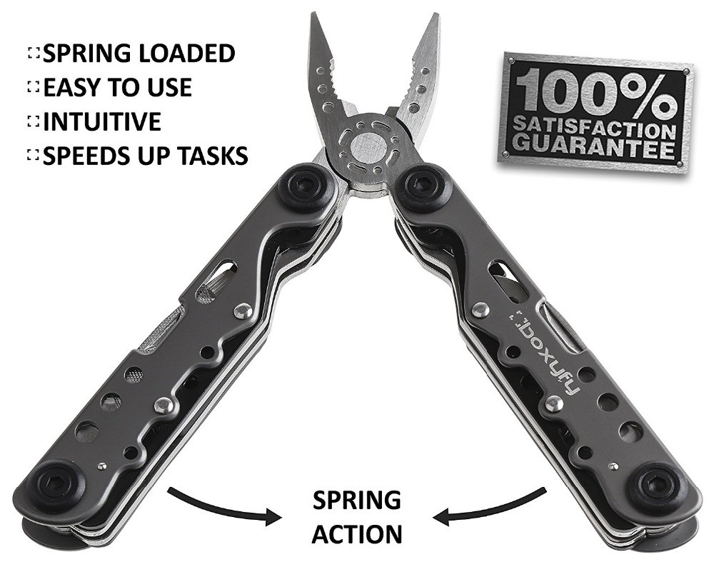 Multitool 14 in 1, Titanium Coated Handles, Sprung Loaded Pliers, Knife, Screwdrivers. Compact Folding Multifunctional Tool Kit