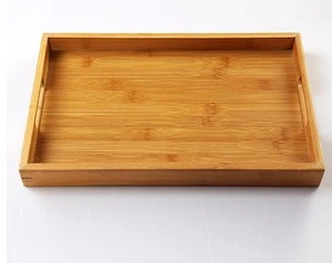 Natural Bamboo Nesting Organizer Rectangle Breakfast Coffee Food Table Serving Tray with Square Handles