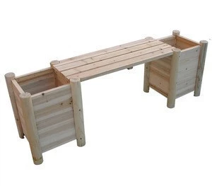 Natural Log Wood Bench With Side Planters