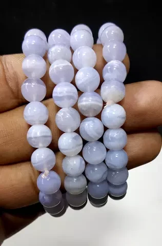 Natural Stone Blue Lace Agate Healing Crystal Stretch Beaded Bracelet Women Men Handmade Gemstone Round Bracelet