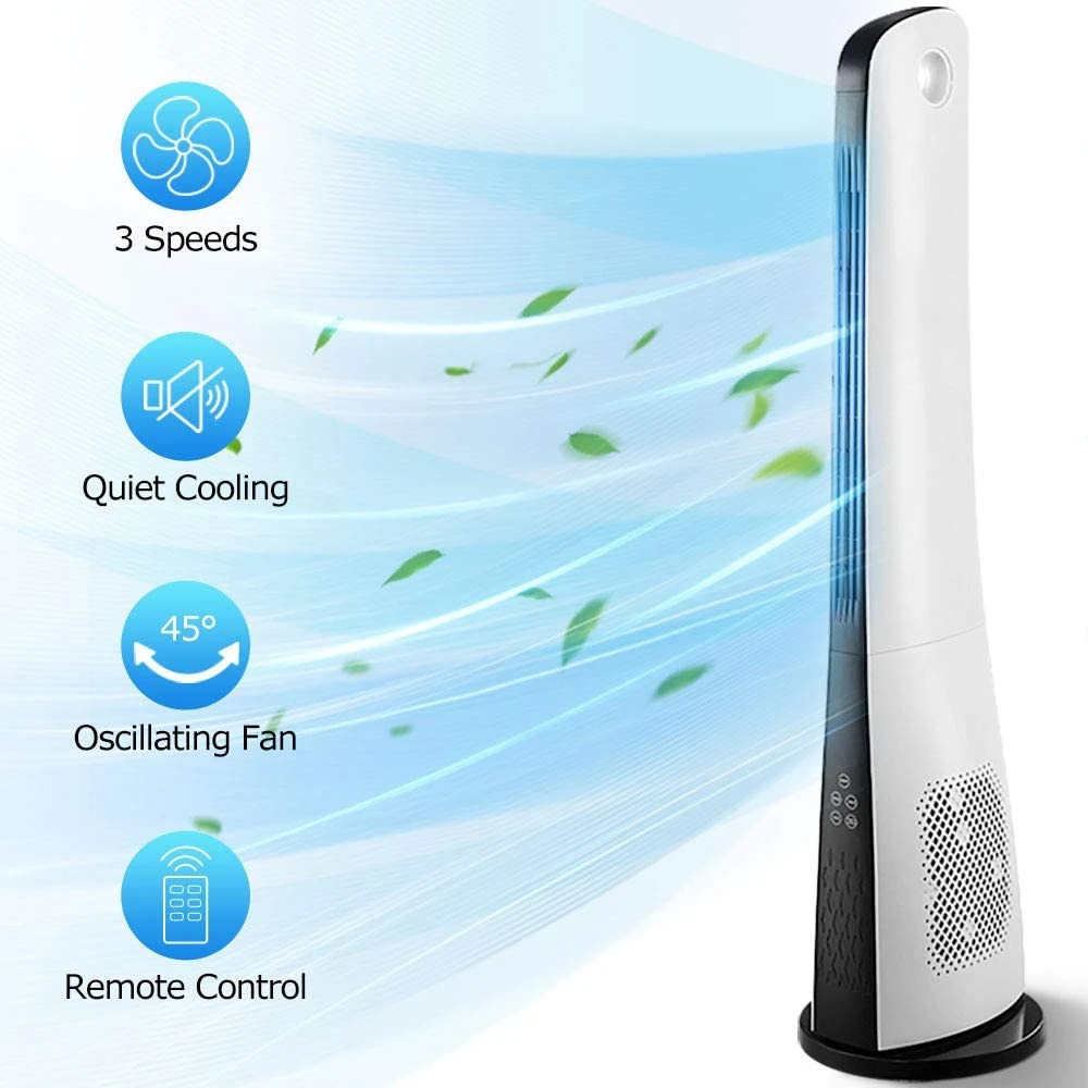 New 3 Modes 43 inch Electric Standing Quiet Slim Wide Oscillating Air Cooling Fan, Bladeless Tower Fan with Remote Control