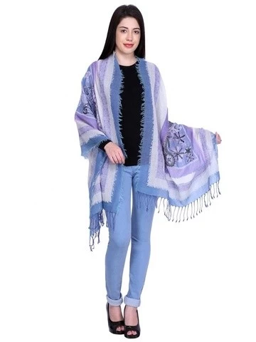 New Arrival BOIL WOOL EMBROIDERED CORNFLOWER BLUE  Scarf / Shawl / Stole