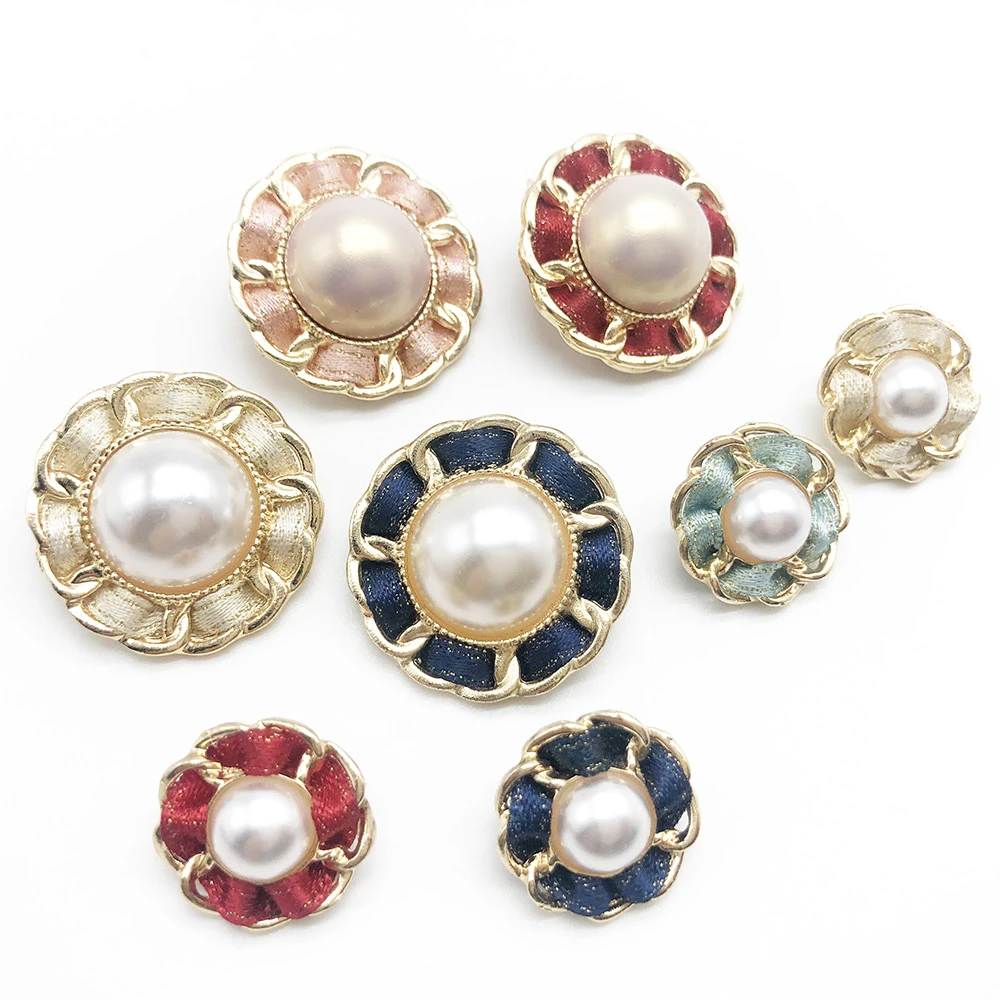 New Arrival pearl gold Crystal ribbon metal alloy half ball round Rhinestone Buttons