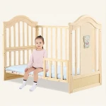 New Baby Cribs Natural Unpainted Solid Pine Wood Baby Bed Crib Cot Adjustable Wheels Shaking Table Kid's Crib Bedroom Furniture