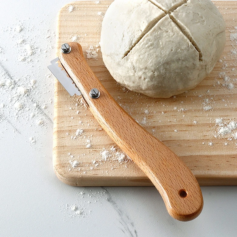New customised baking pastry 5 blades danish dough whisk wooden handle bread lame