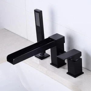New Design Bathroom Fittings Bath Shower Faucets With Hand Spray 3 Hole Deck Mounted Black Bathtub Faucet