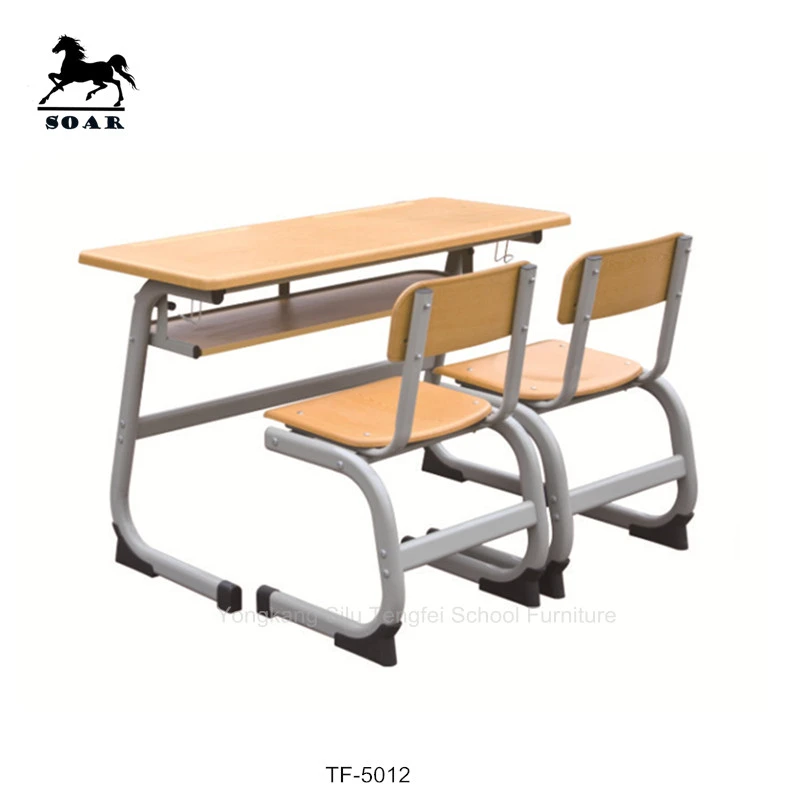 new design classroom furniture plywood double student desk and chair
