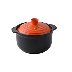 New Design Large Capacity Restaurant Home Kitchen Used Mini Black Stoneware Casserole Pot With Red Lid