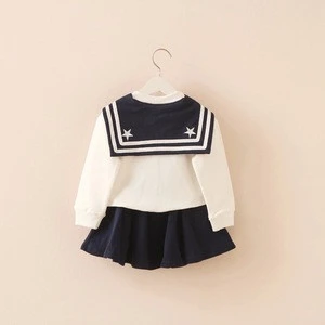 New designs clothing navy scarf embroidery skirts childrens&#039;s clothing sets