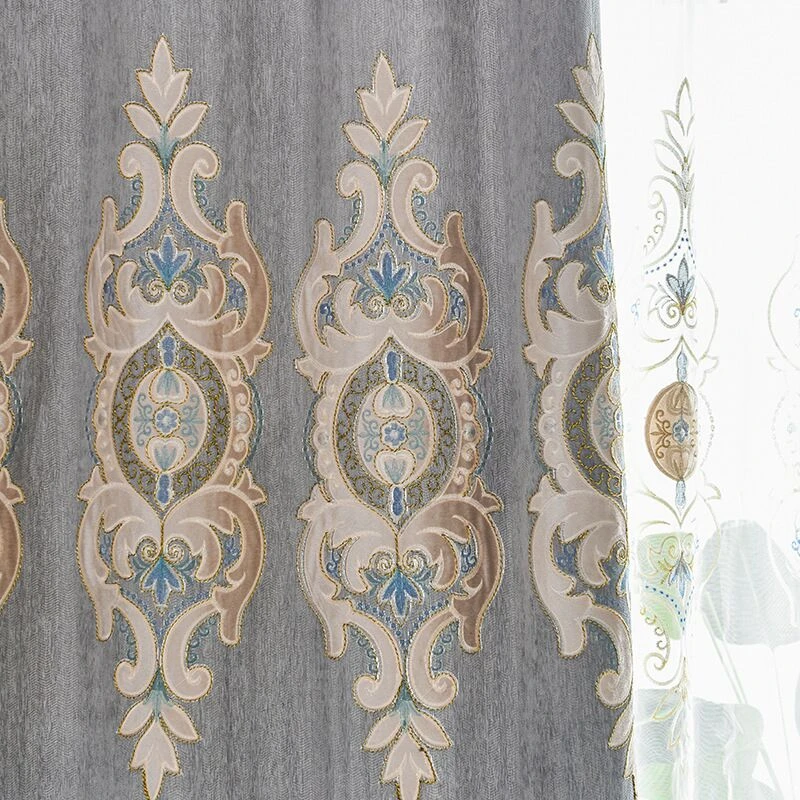 New fashion gray European Chenille embroidery custom sheer curtain shading finished curtain window