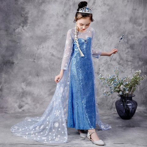 New Girls Autumn Elsa 2 Childrens Dress Princess Sequined Elsa Halloween Costume