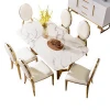 New model designs luxury gold stainless steel frame 6 seater chairs mirrored marble stone dining room furniture table set