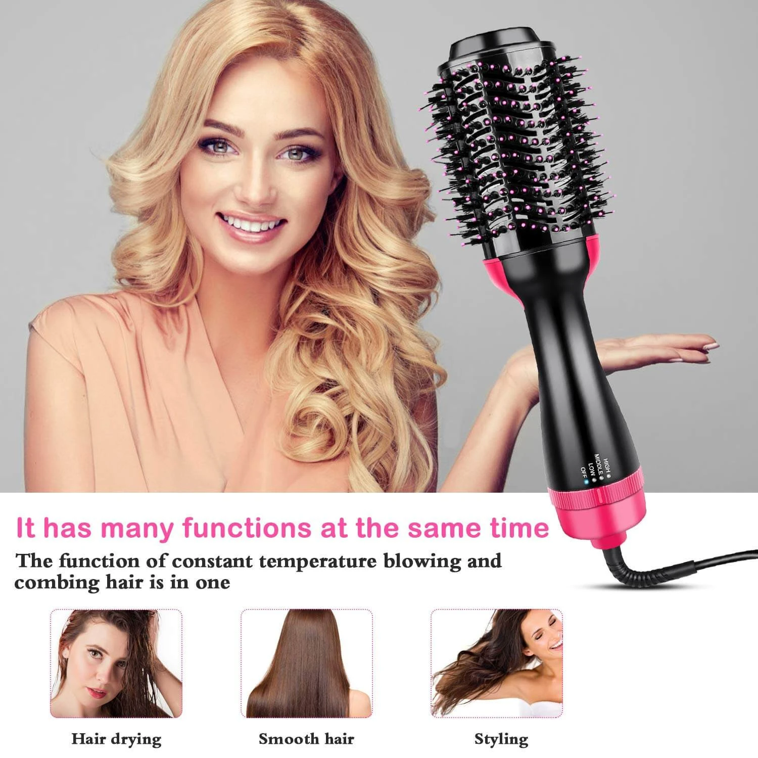 New portable travel electric rotating hot air straightener comb professional salon one step 3 in 1 ionic blow brush hair dryer