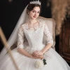 New shoulder lace wedding dress long tail wedding dress large size wholesale wedding dress