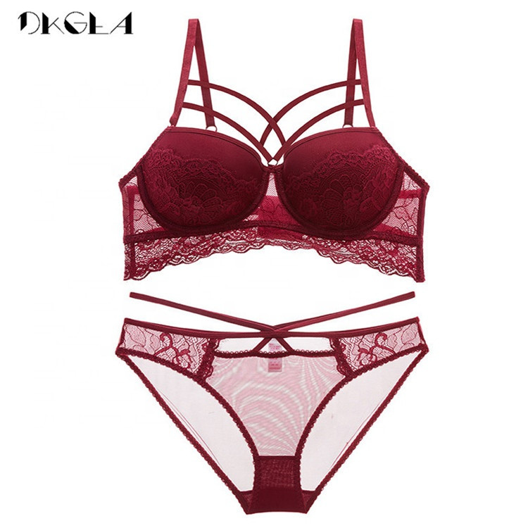 Fashion Bandage Black Push Up Bra Set Sexy Lingerie Lace Embroidery Brassiere Gather Thick Cotton Underwear Set Women Bras Green main image 1