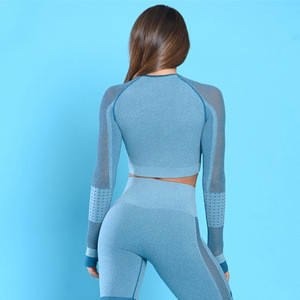 New Yoga Set Gym Workout Clothes Women Hollowing Out Gym Clothing Full Sleeves Sport Top+Gym Leggings Set