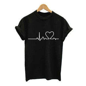 NEW2017 Harajuku Heartbeat Love Printed Women T-shirts Casual Summer Short Sleeve Short Sleeve t shirt women Tops Plus Size