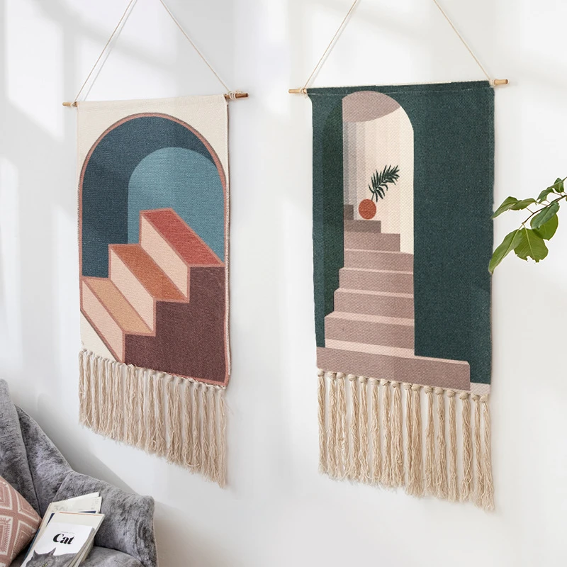Nordic Geometric Macrame Woven Bohemian Wall Hanging Handmade Tapestry With Tassel