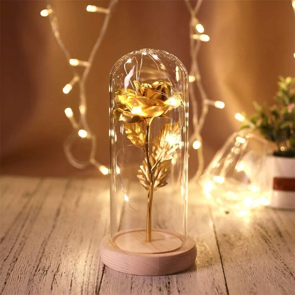 ODM and OEM Factory Wholesale design 4.5x8.6 transparent wood Base Anniversary Girlfriend Lights Glass Dome