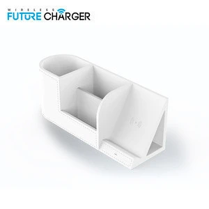 Office Leather Desktop Stationery Desk Organizer pen holder with wireless charger