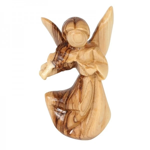olive wood Christmas handicraft Small Angel Playing Violin made in bethlehem