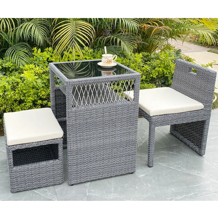 Outdoor furniture uv resistance PE wicker set bamboo dining garden table and chairs set