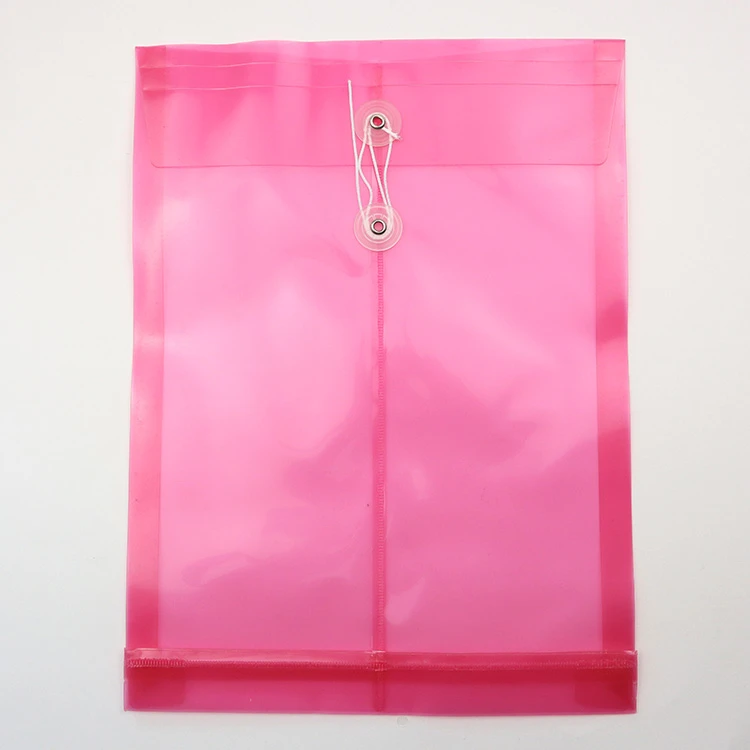 Pink A4 file document holder with PP or PVC material button & string closure