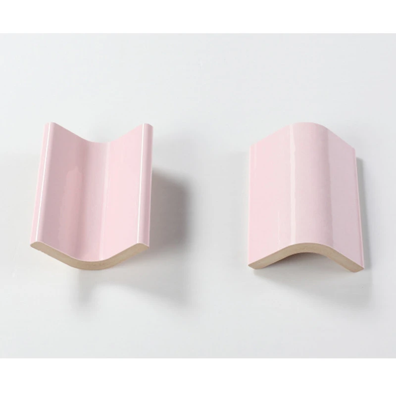 Pink color ceramic bathroom tiles trims curved accessories