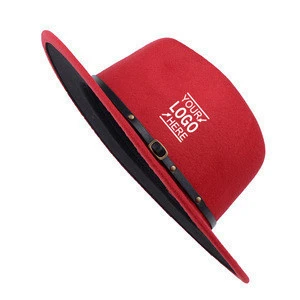 Polyester Cotton Black Red Wide Brim Fedora Hat for Festival felt top hats for party