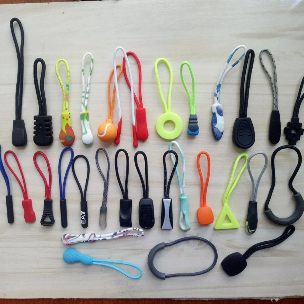Popular design string cord colorful bag zip slider pvc silicone rubber zipper puller