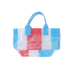 Portable small color printing laminated reusable pvc pp net woven shopping bag