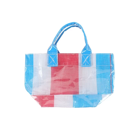 Portable small color printing laminated reusable pvc pp net woven shopping bag