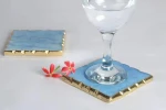 Premium Quality White Marble Coaster Blue Inked with golden foil on edges in set of 4 Available for Exports at Wholesale Price