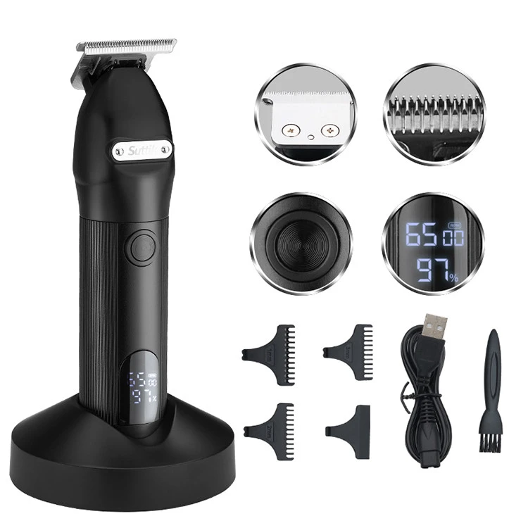 Professional Black Hair Trimmer LCD Display Barber Shop Hair Cut Machine Hair Trimmer with Stand Charging
