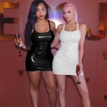 pu leather  bodycon dresses woman party night club wear winter dress black white mini bandage dress