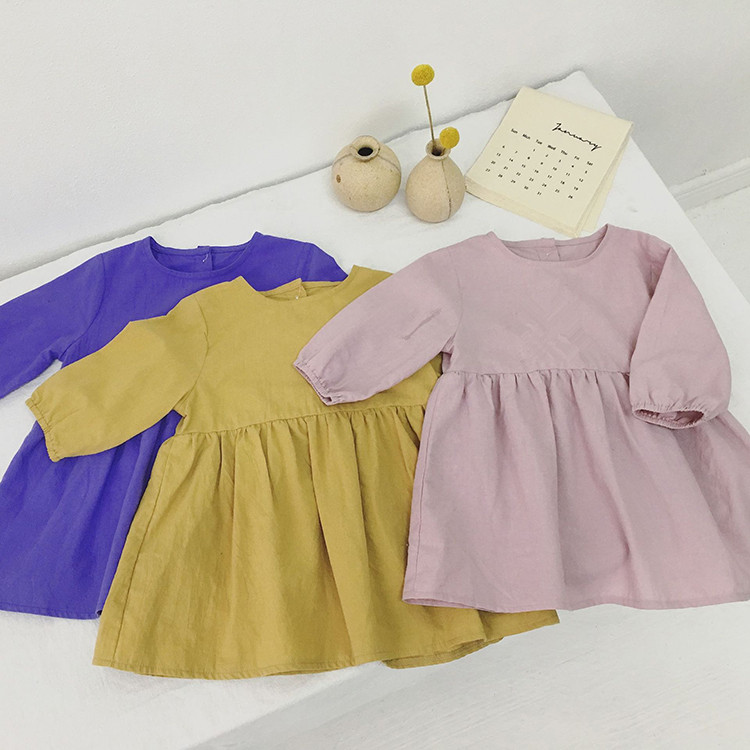Q2-baby Infant Apparel Solid Color New Design Breathable Cotton Casual Baby Dresses