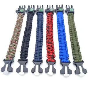 Ready to ship Hiking Camping Fishing Hunting Gear compass fire starter whistle Bracelet survival