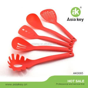 Red Color Nylon 5-Piece Kitchen Cooking Utensil Set Cooking Tools, Spoon, Strainer, Slotted Spatula, Ladles, Pasta Server