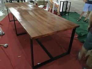 Restaurant Funiture Ash Wood Long Dining Table with Iron Legs