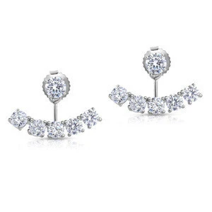 Rhodium Plated Sterling Silver CZ Stud and ear Jacket Cuff Earrings