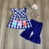 RTS Spring Girlymax Easter Day Short Sleeves Baby Clothing Set Plaid Kidswear