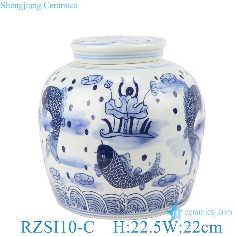 Rzsi10-a-B-C Jingdezhen Blue and White Chinese Fax Texture Ceramic Jar
