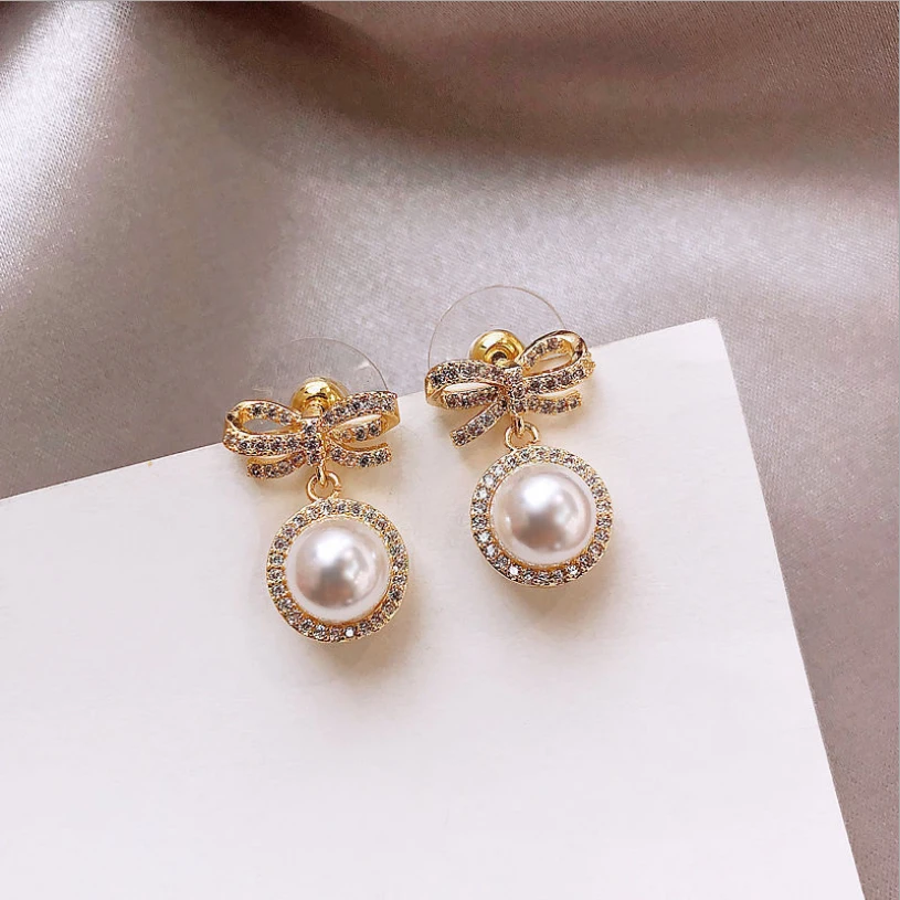 S925 silver needle Pearl Earrings bowknot pearl earrings 2021  Earrings