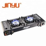 Sale hot outdoor camping hotel restaurant use cast iron surface double aluminium burners portable gas stove with CE&CSA