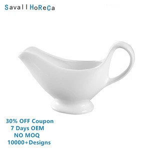 Savall HoReCa star hotel personalized bone china gravy boat ceramic custom porcelain gravy sauce boat ceramic gravy boat