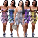 selling fast fashion apparel  dress summer vogue female casual clothing plaid stripe women jumpsuit