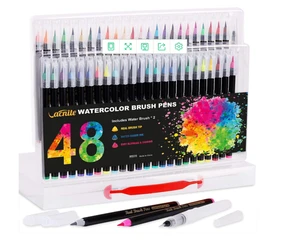 Set of 24 Color Soft Flexible Real Brush Pens + BONUS Watercolor Pen | Brush Tip Markers for Adult Coloring Books, Manga, Comic,