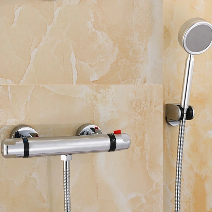 Sliver Thermostatic Rain Shower Bathroom Shower Faucet Set Rain Shower System Set