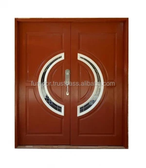 Solid wood country style decorative art glass villa design entrance double leaf door